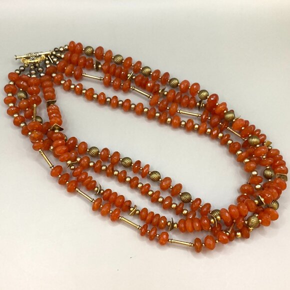Carnelian Facet Cut Roundel Beads Vermeil John Beeman Design 4 Strand Necklace - Picture 5 of 14